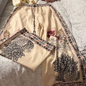 SHEIN Floral Print Pants with Black and Red Accents